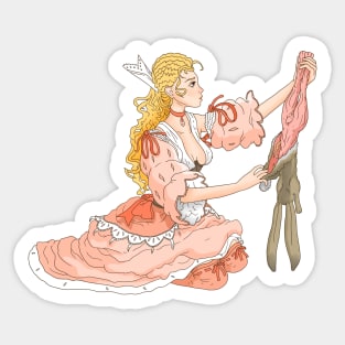 pastel pink girl skinning a rabbit. Sticker